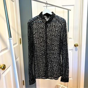 ASOS Design - Lace Button Down - Black, Sz Medium
